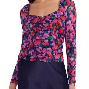 Calista Mesh Top Long Sleeve, Blurred Floral